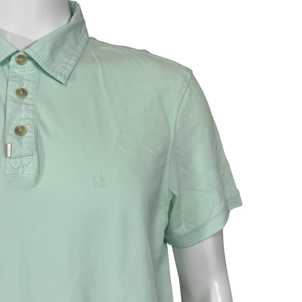 Calvin Klein‎ Jeans Mens Mint Green Short Sleeve Polo Shirt CK Logo Size M